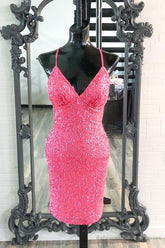 Hot Pink Sequins Boydcon Mini Party Dress Club Dress